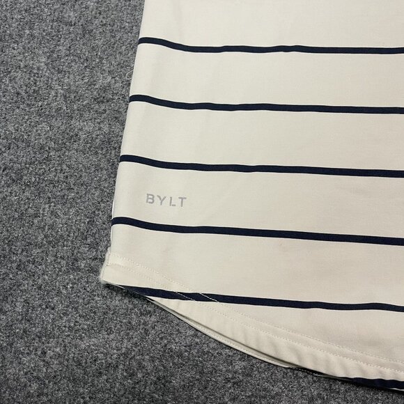BYLT Mens Drop Cut L/S Hooded Henley Lux XXL Off-White Navy Striped - Picture 6 of 7